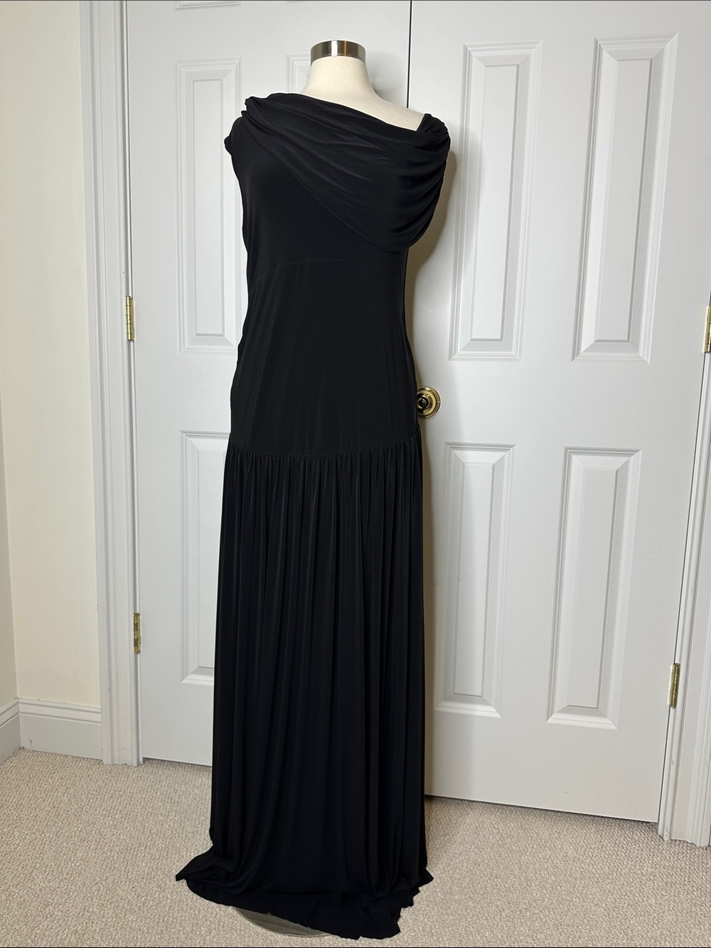 Club L London Black Asymmetric-Neck Maxi Dress With Ruched Detail Sz12